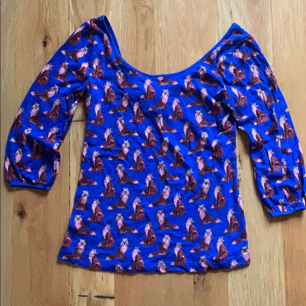 Blue fox print 3/4 sleeve shirt